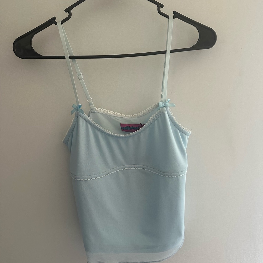 Edikted Light Blue Lace-Trim Tank Top